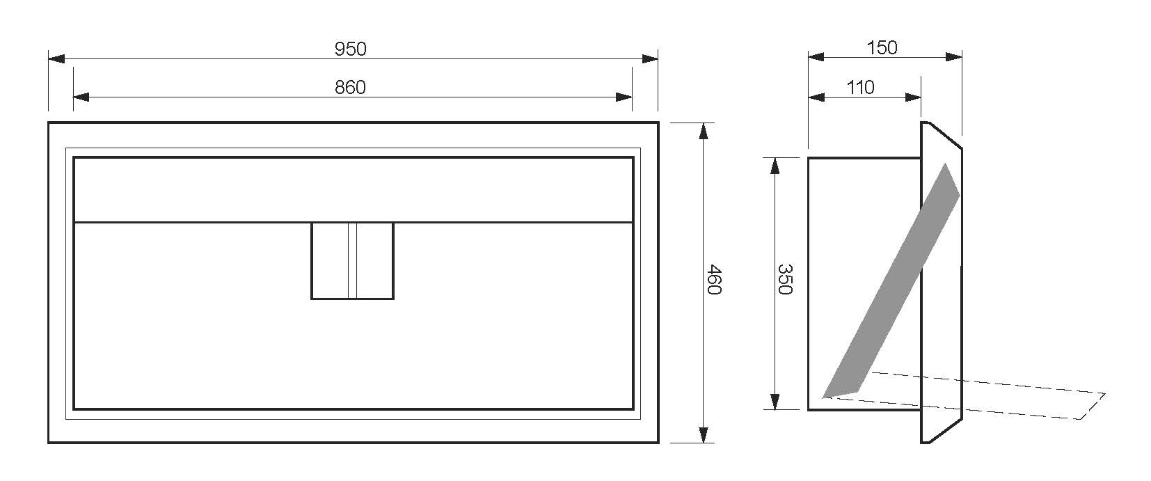 Plastová vzduchotechnická klapka 857 x 375 mm